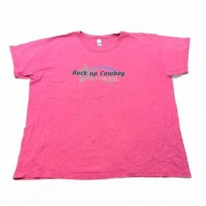 Pink PBR "Buck up, cowboy I ride next" graphic tee